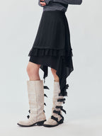 Black Flowing Layered Lace Skirt
