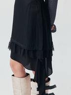 Black Flowing Layered Lace Skirt