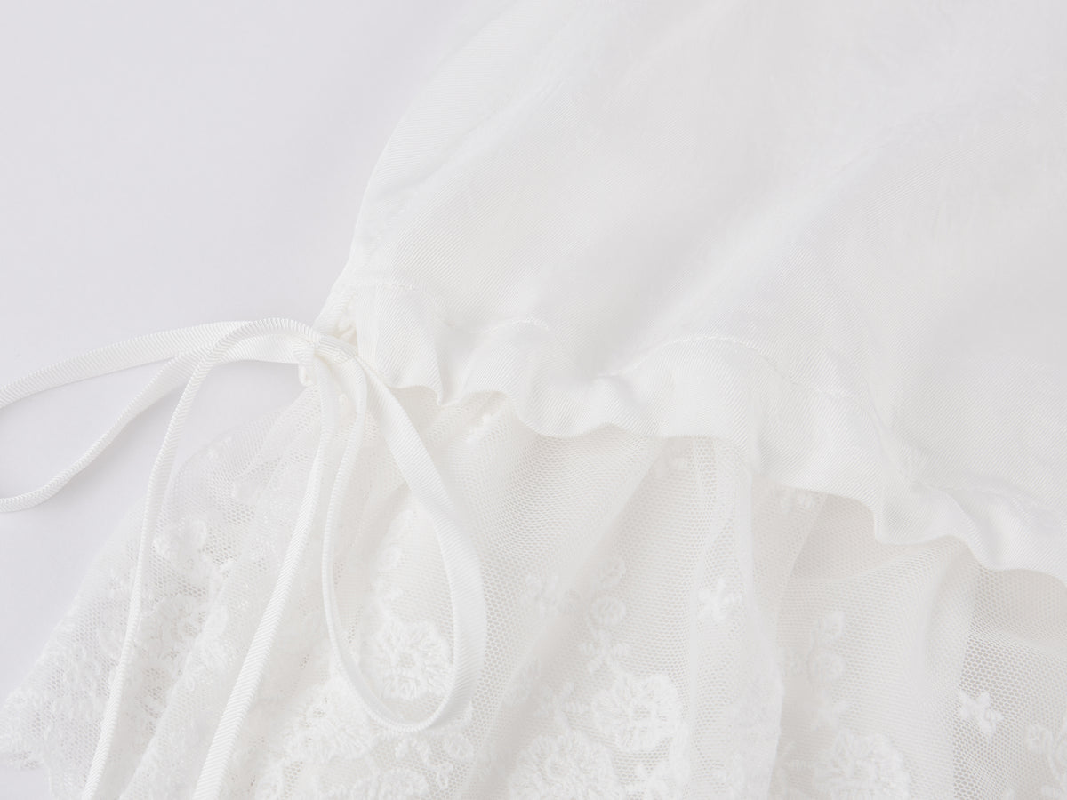Beige Flowing Tiered Lace Skirt