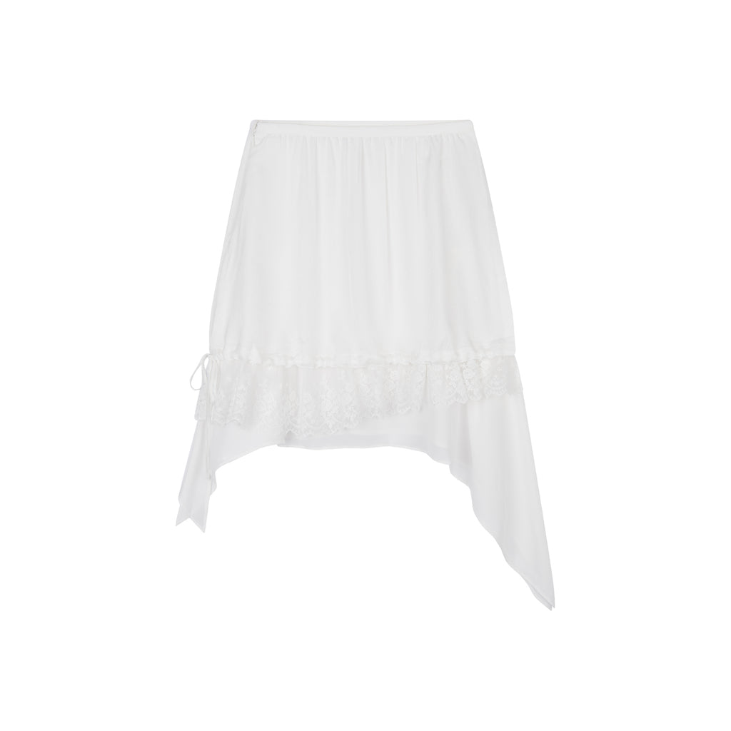 Beige Flowing Tiered Lace Skirt