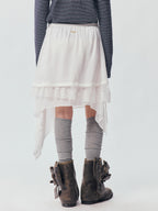Beige Flowing Tiered Lace Skirt