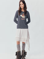 Beige Flowing Tiered Lace Skirt