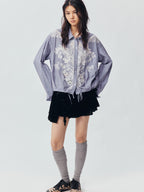 Sculpted Flower Tiered Velvet Mini Skirt