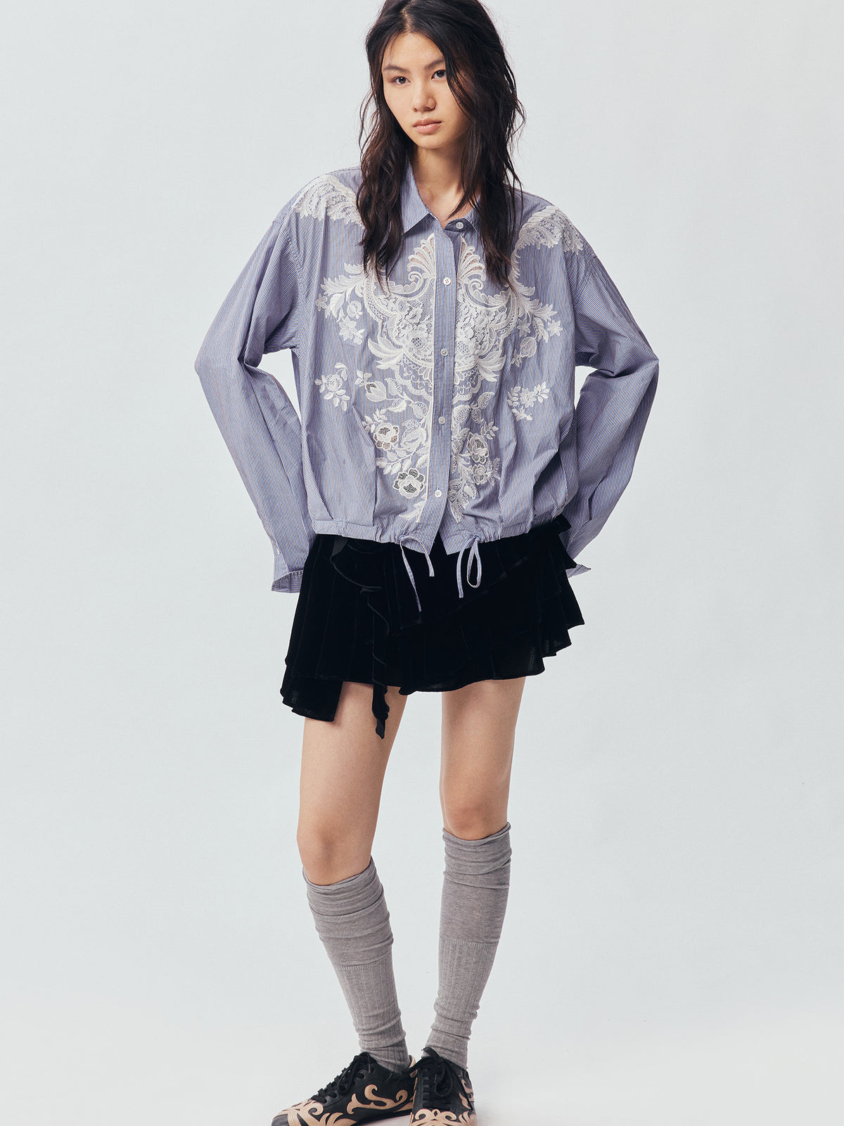 Sculpted Flower Tiered Velvet Mini Skirt