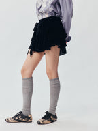 Sculpted Flower Tiered Velvet Mini Skirt