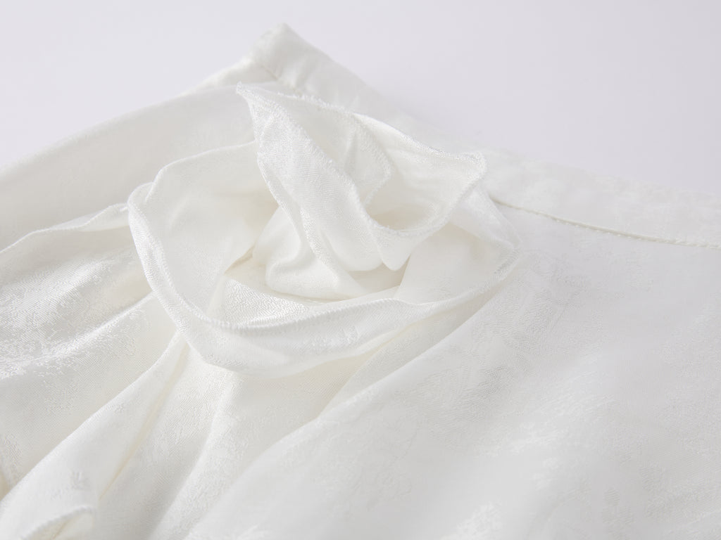 Sculpted Flower Tiered Satin Mini Skirt