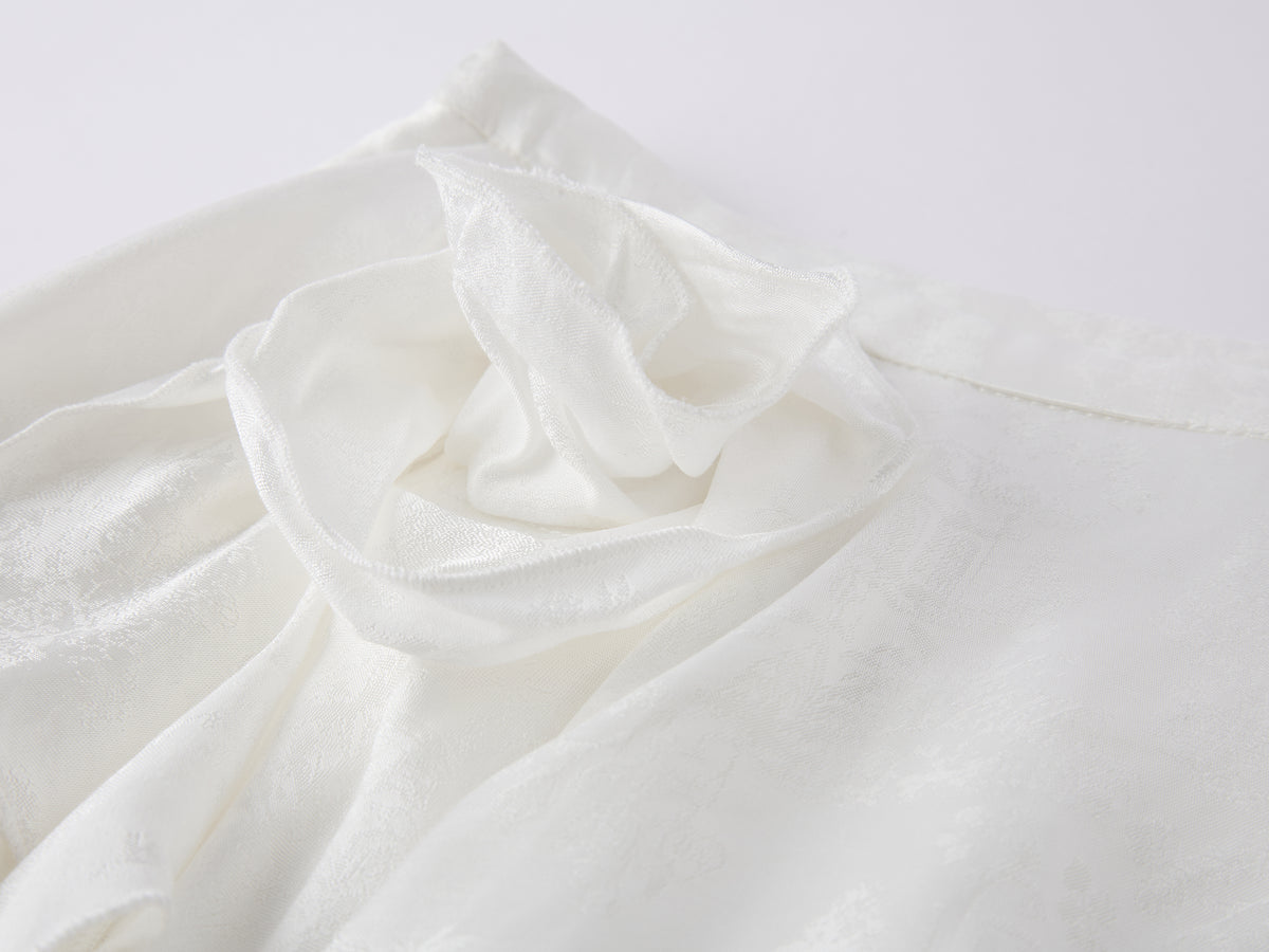 Sculpted Flower Tiered Satin Mini Skirt