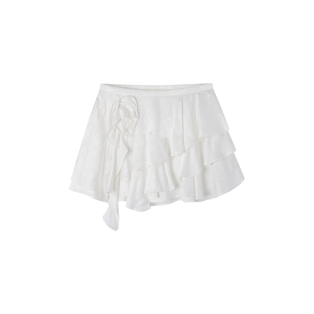 Sculpted Flower Tiered Satin Mini Skirt