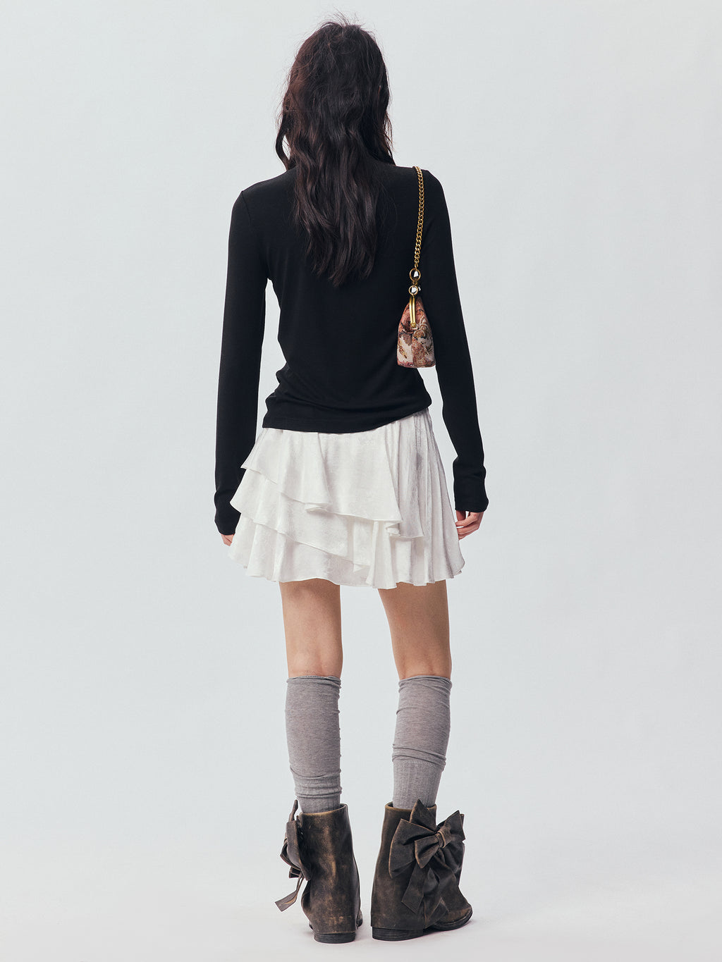 Sculpted Flower Tiered Satin Mini Skirt
