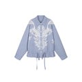Lace Embroidered Striped Padded Shirt Jacket