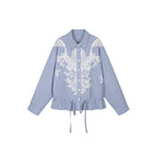 Lace Embroidered Striped Padded Shirt Jacket