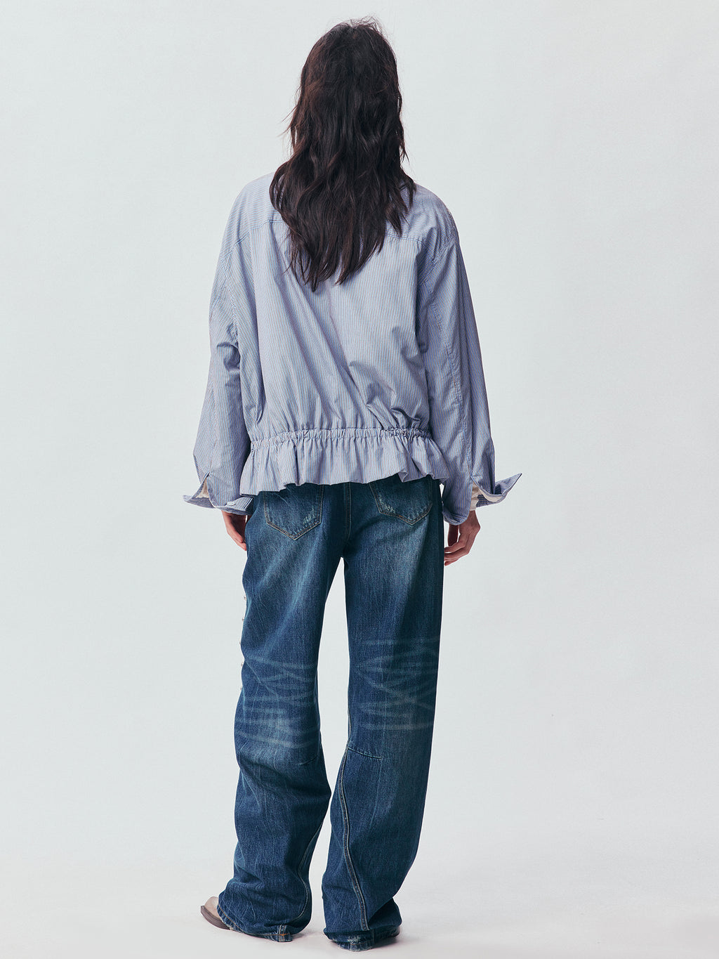 Lace Embroidered Striped Padded Shirt Jacket
