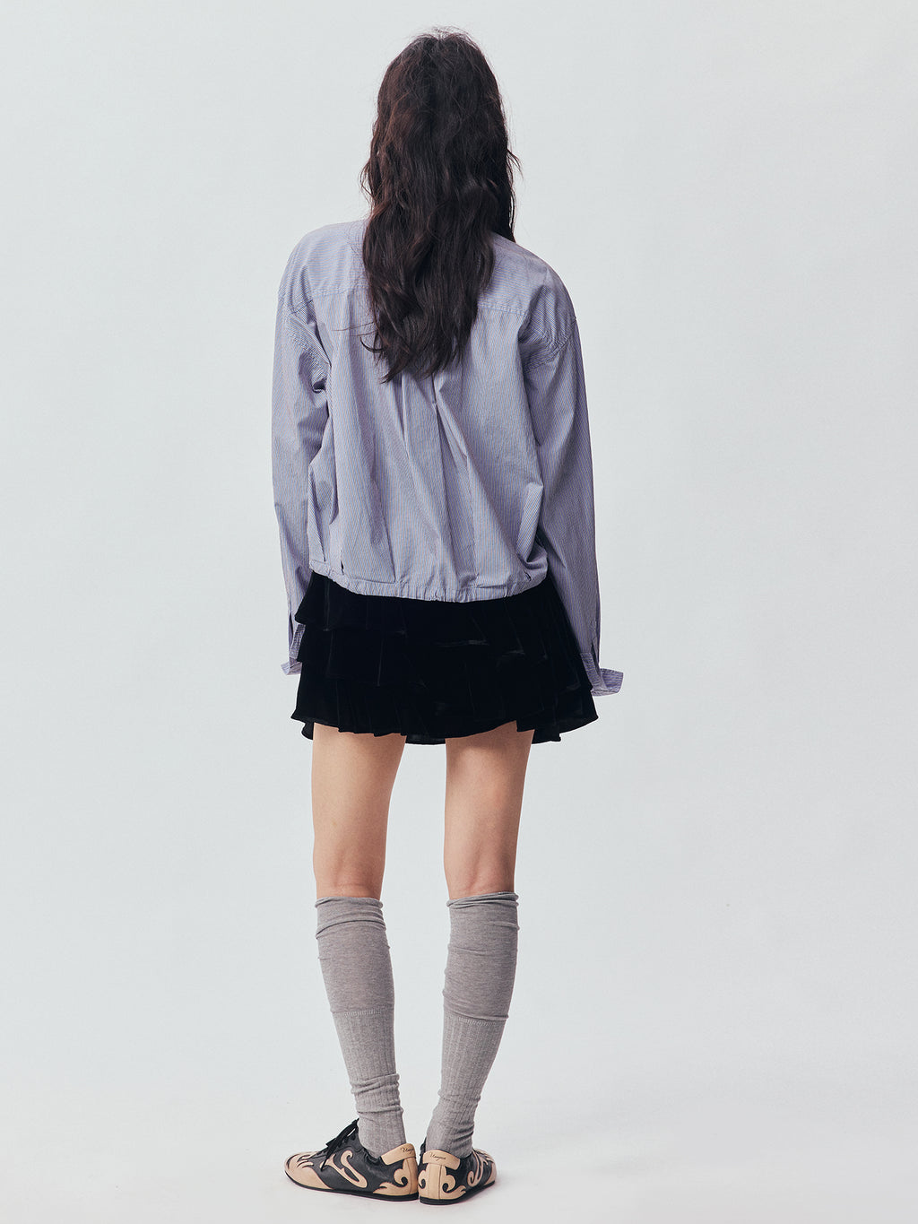 Lace Embroidered Striped Shirt