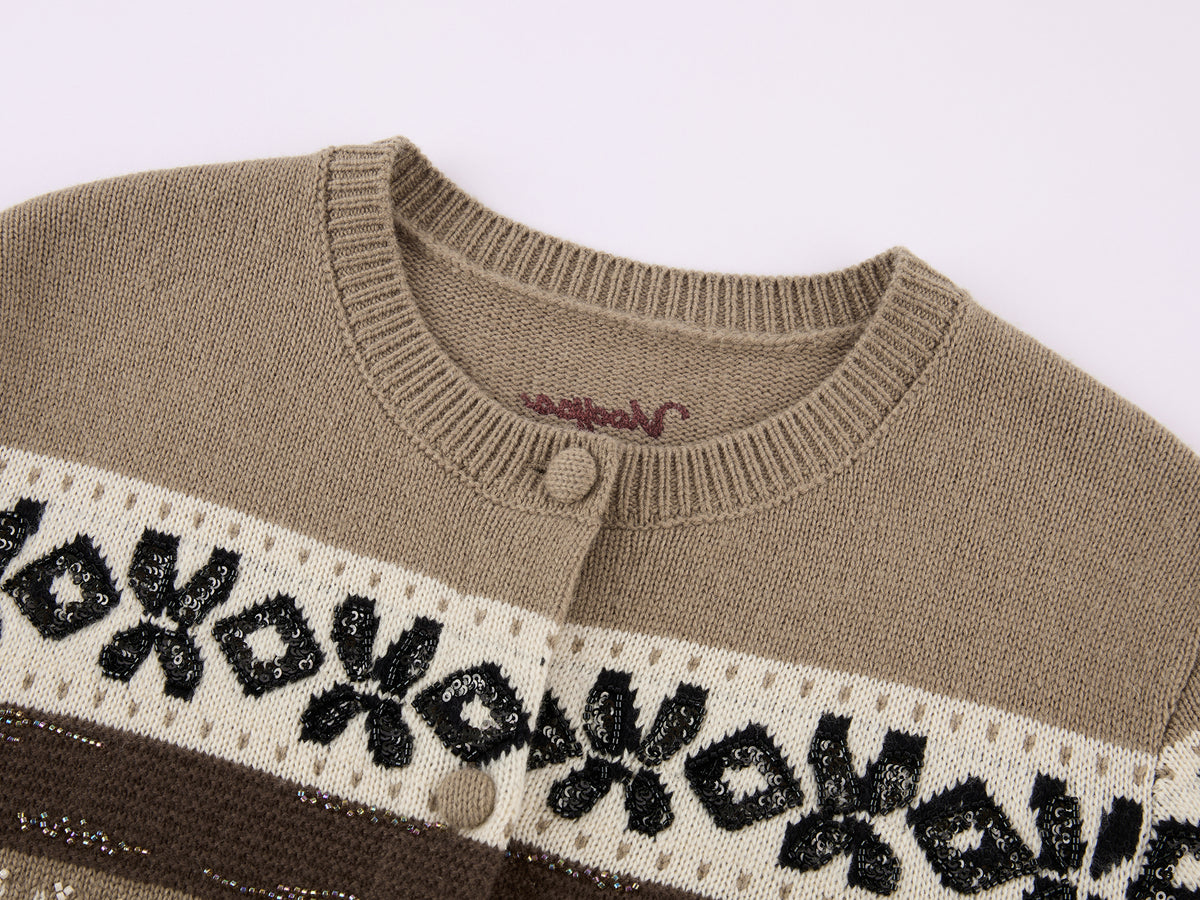 Sporty Cherry Fair Isle Beaded Cardigan