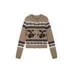 Sporty Cherry Fair Isle Beaded Cardigan