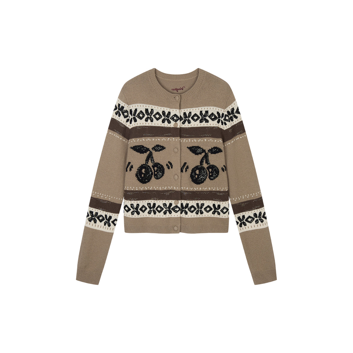 Sporty Cherry Fair Isle Beaded Cardigan