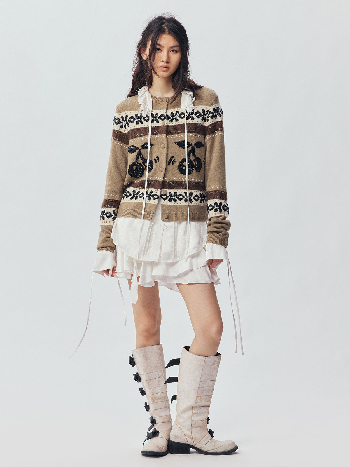 Sporty Cherry Fair Isle Beaded Cardigan