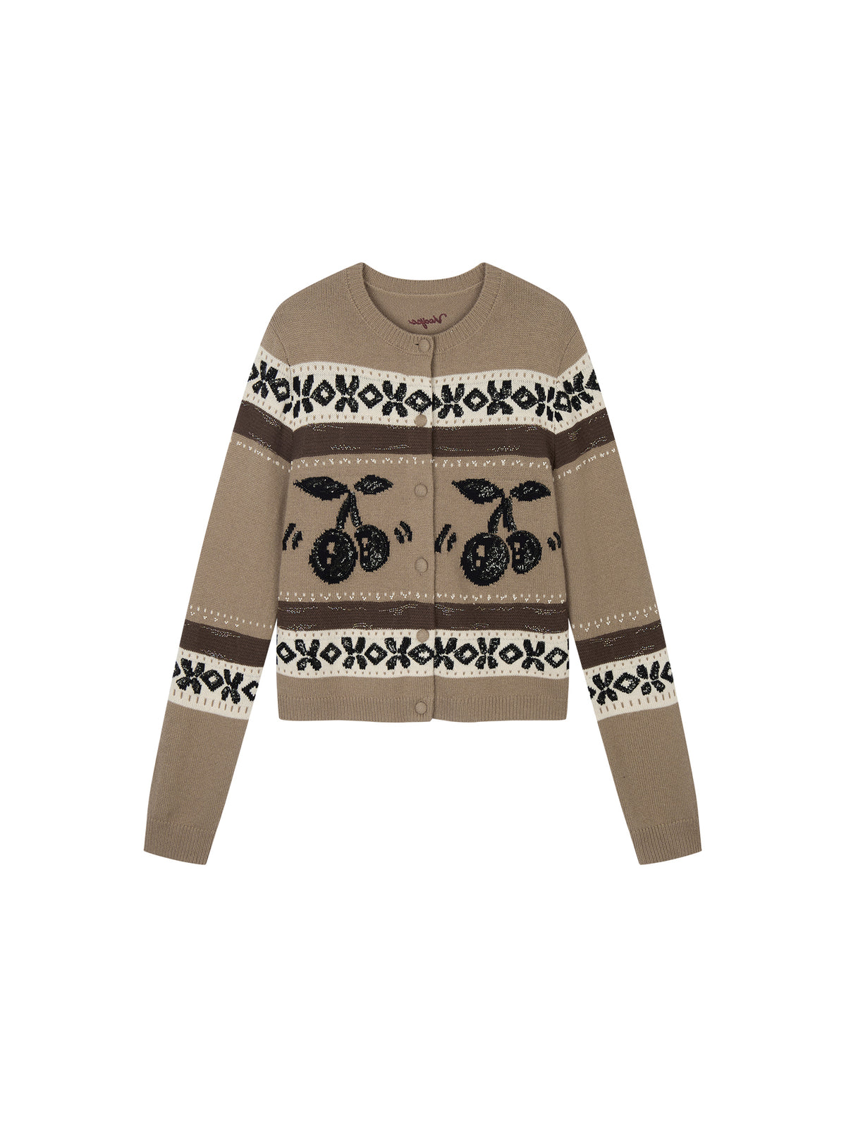 Sporty Cherry Fair Isle Beaded Cardigan
