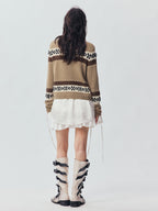 Sporty Cherry Fair Isle Beaded Cardigan