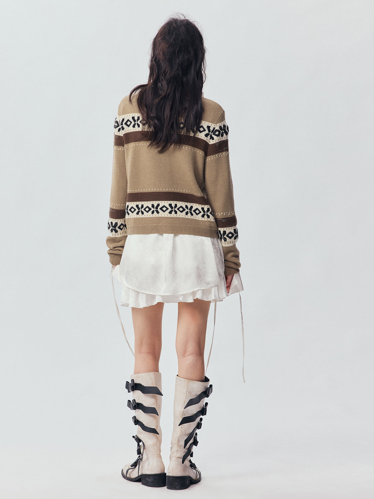 Sporty Cherry Fair Isle Beaded Cardigan