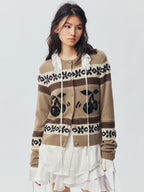 Sporty Cherry Fair Isle Beaded Cardigan