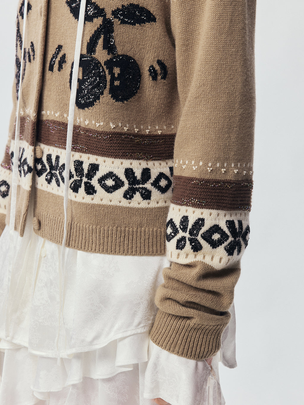 Sporty Cherry Fair Isle Beaded Cardigan