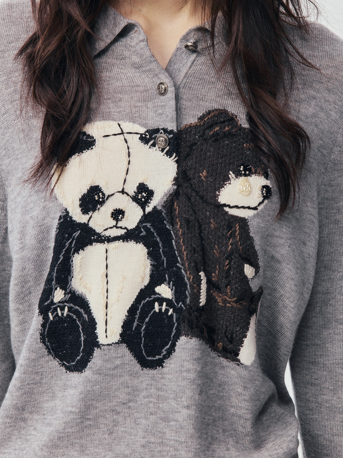 Petty Teddy Beaded Embroidered Polo Jumper