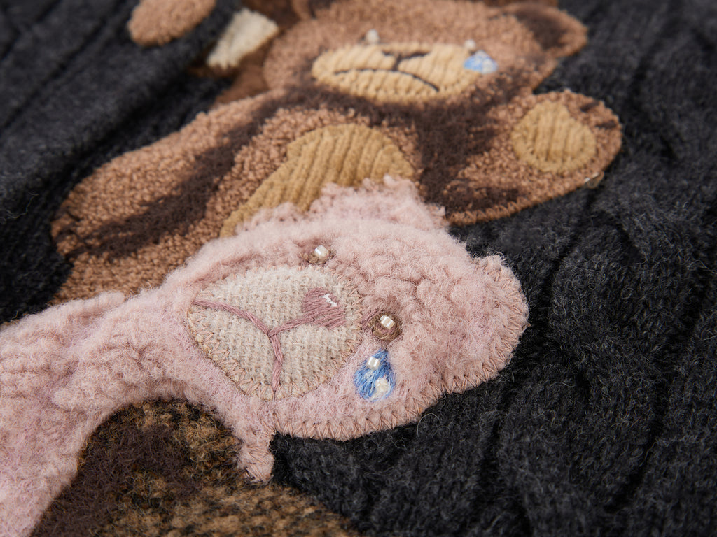 Petty Teddy Embroidered Cable Knit Cardigan