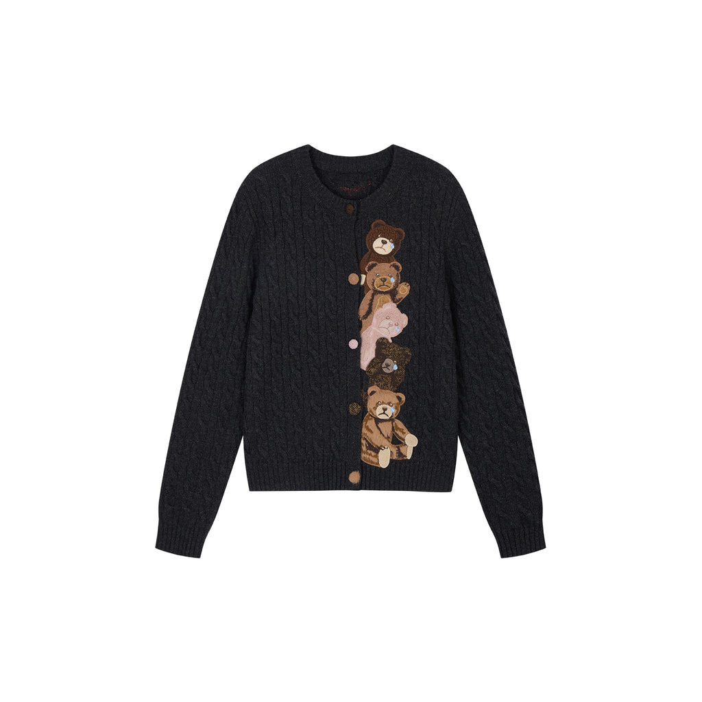 Petty Teddy Embroidered Cable Knit Cardigan