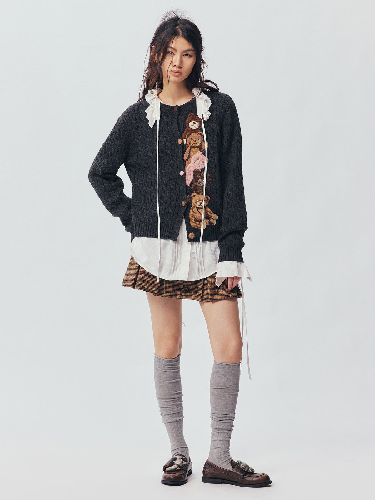 Petty Teddy Embroidered Cable Knit Cardigan