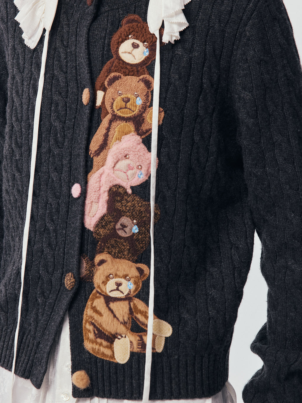 Petty Teddy Embroidered Cable Knit Cardigan