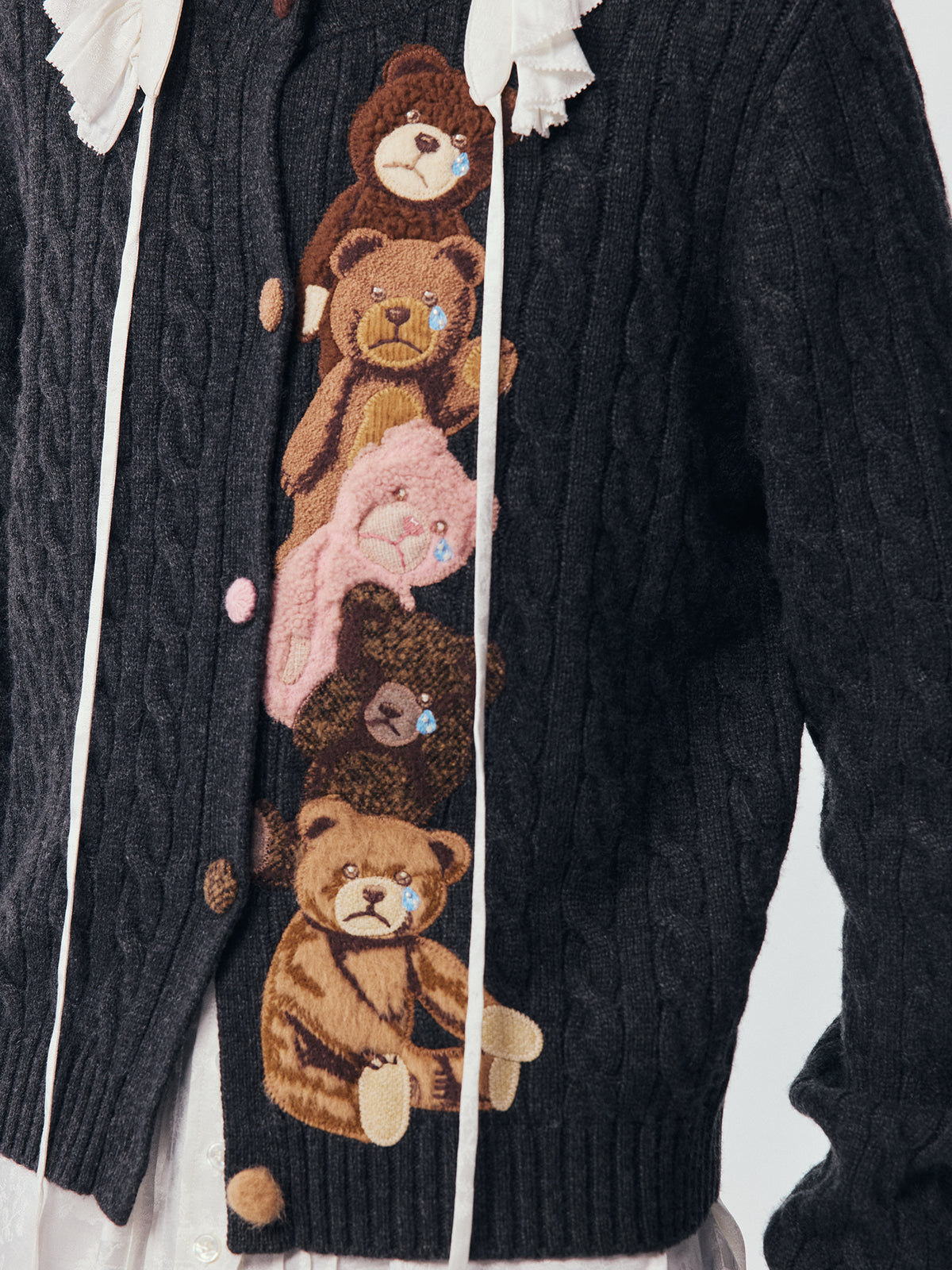 Petty Teddy Embroidered Cable Knit Cardigan