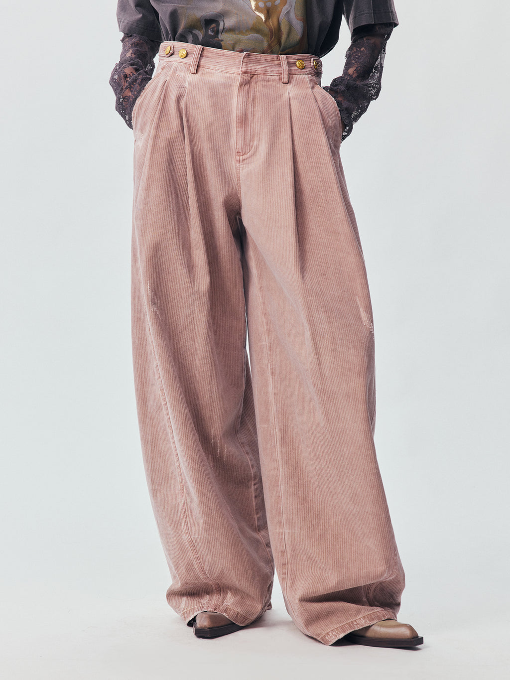 Vintage Washed Military Button Trousers