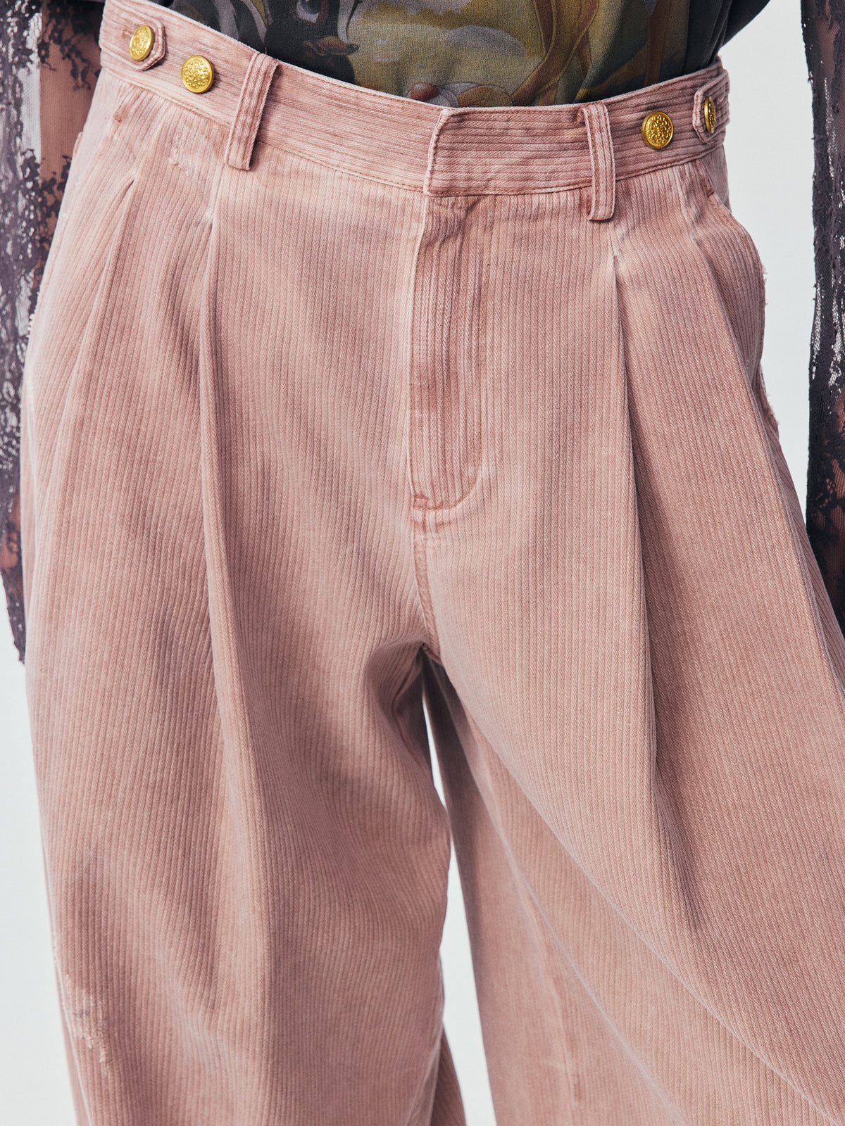 Vintage Washed Military Button Trousers