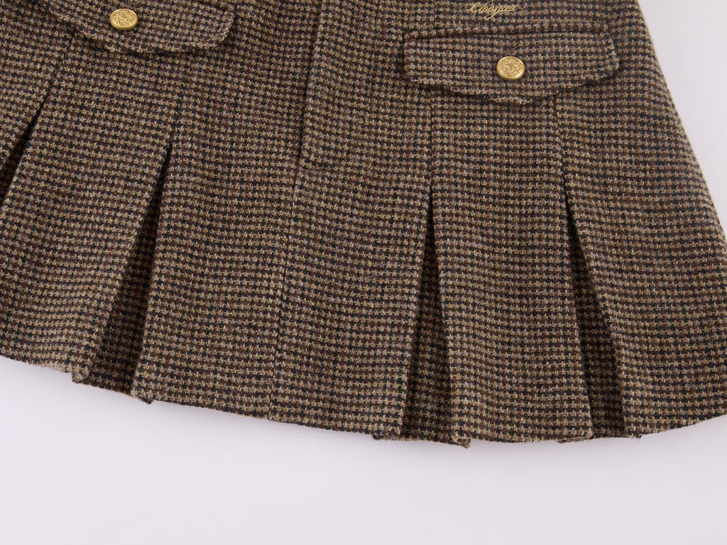 Military Button Wool Pleated Mini Skirt