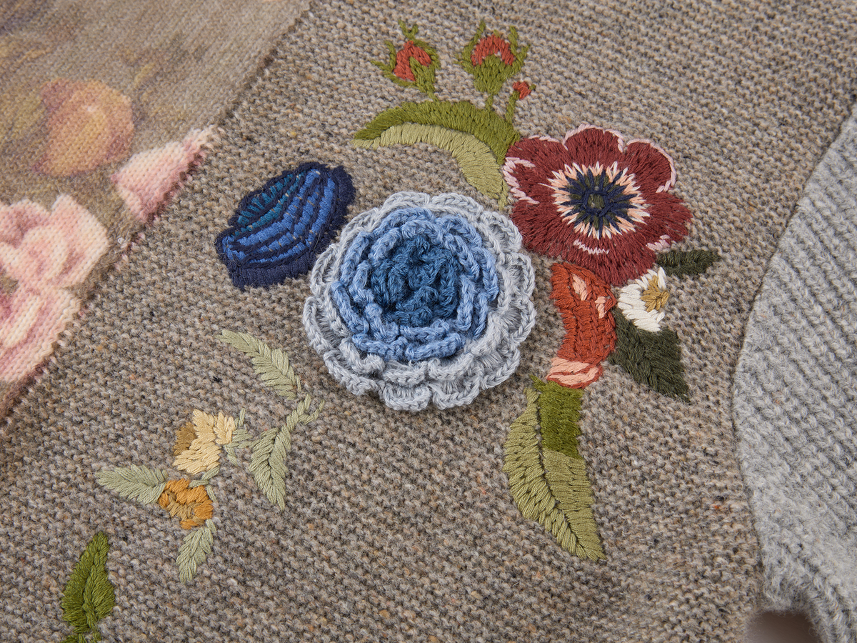 Vintage Hand-Crocheted Floral Patchwork Sweater