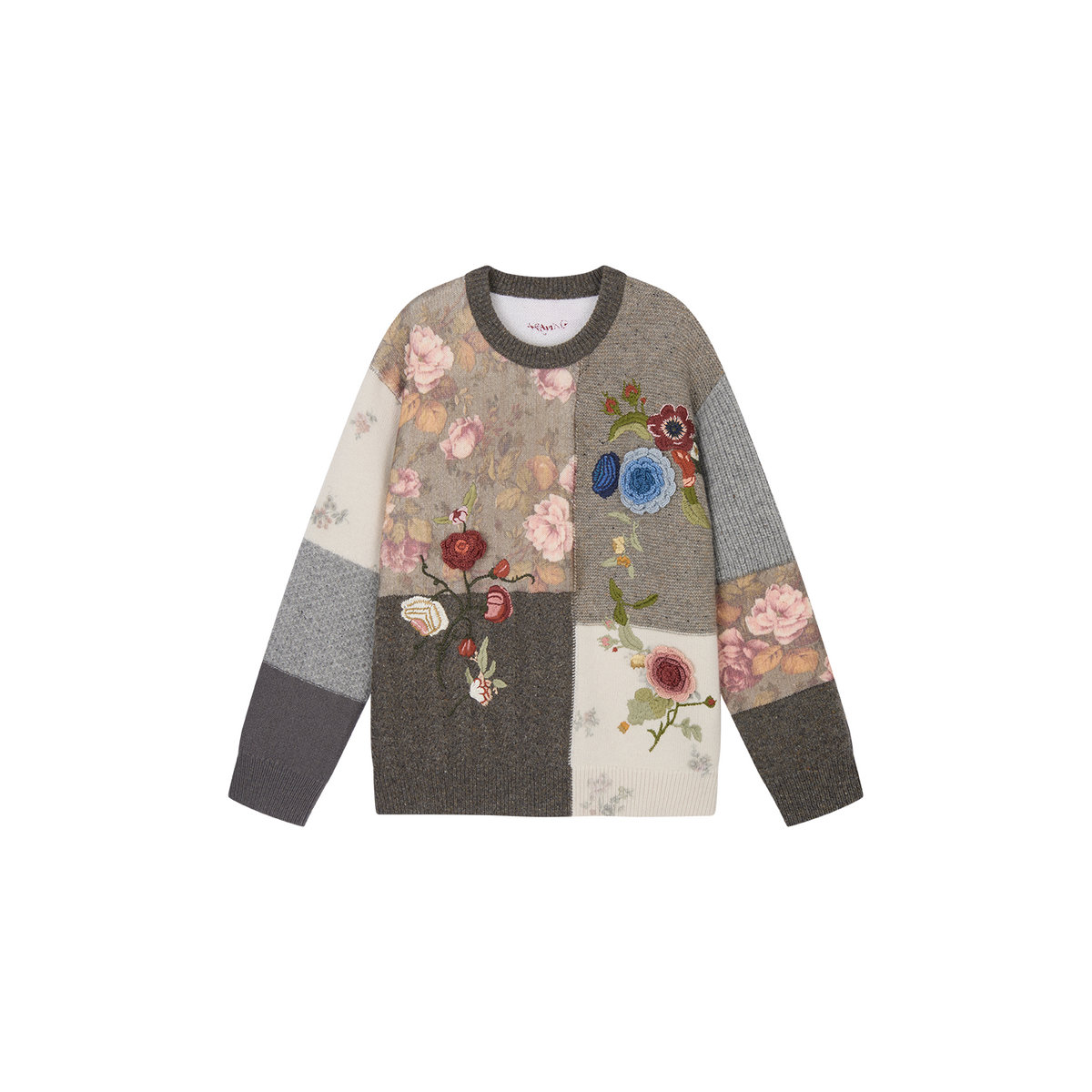 Vintage Hand-Crocheted Floral Patchwork Sweater