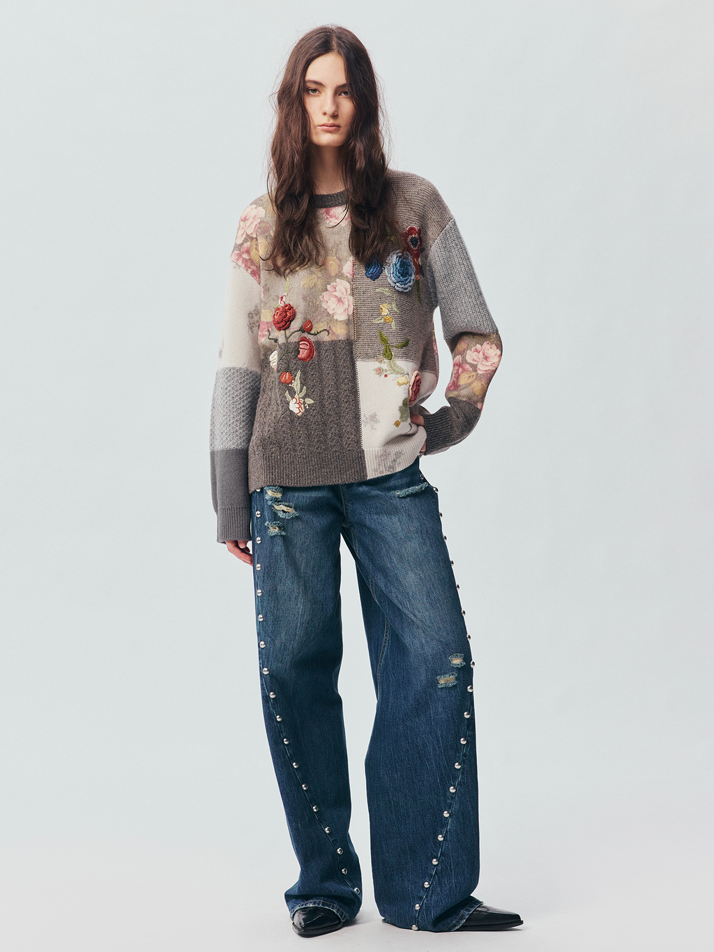 Vintage Hand-Crocheted Floral Patchwork Sweater