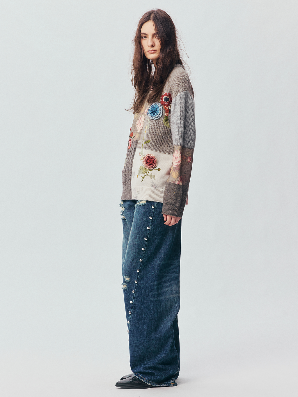 Vintage Hand-Crocheted Floral Patchwork Sweater