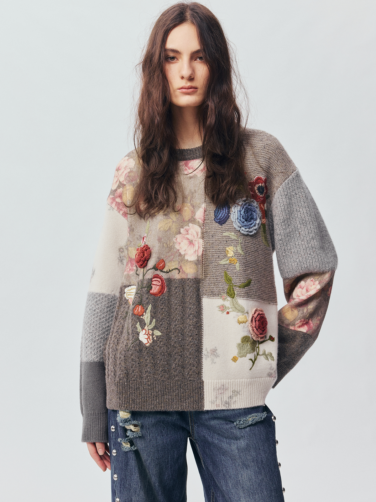 Vintage Hand-Crocheted Floral Patchwork Sweater