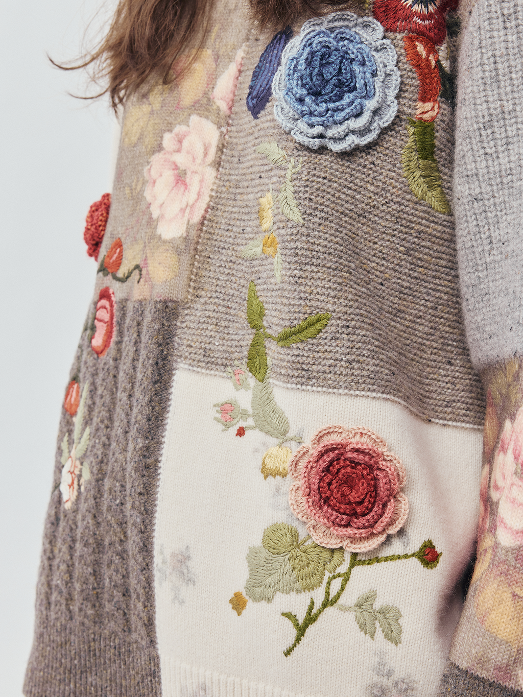 Vintage Hand-Crocheted Floral Patchwork Sweater