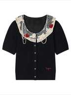 Vintage Lace-Collar Hand-Knit Sweater