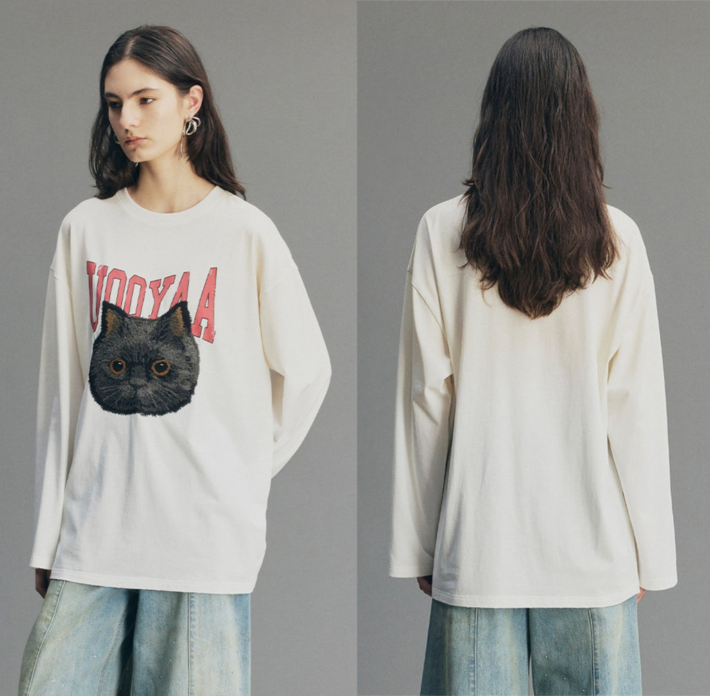 Embroidered Rock 'n' Roll Cat Sweatshirt
