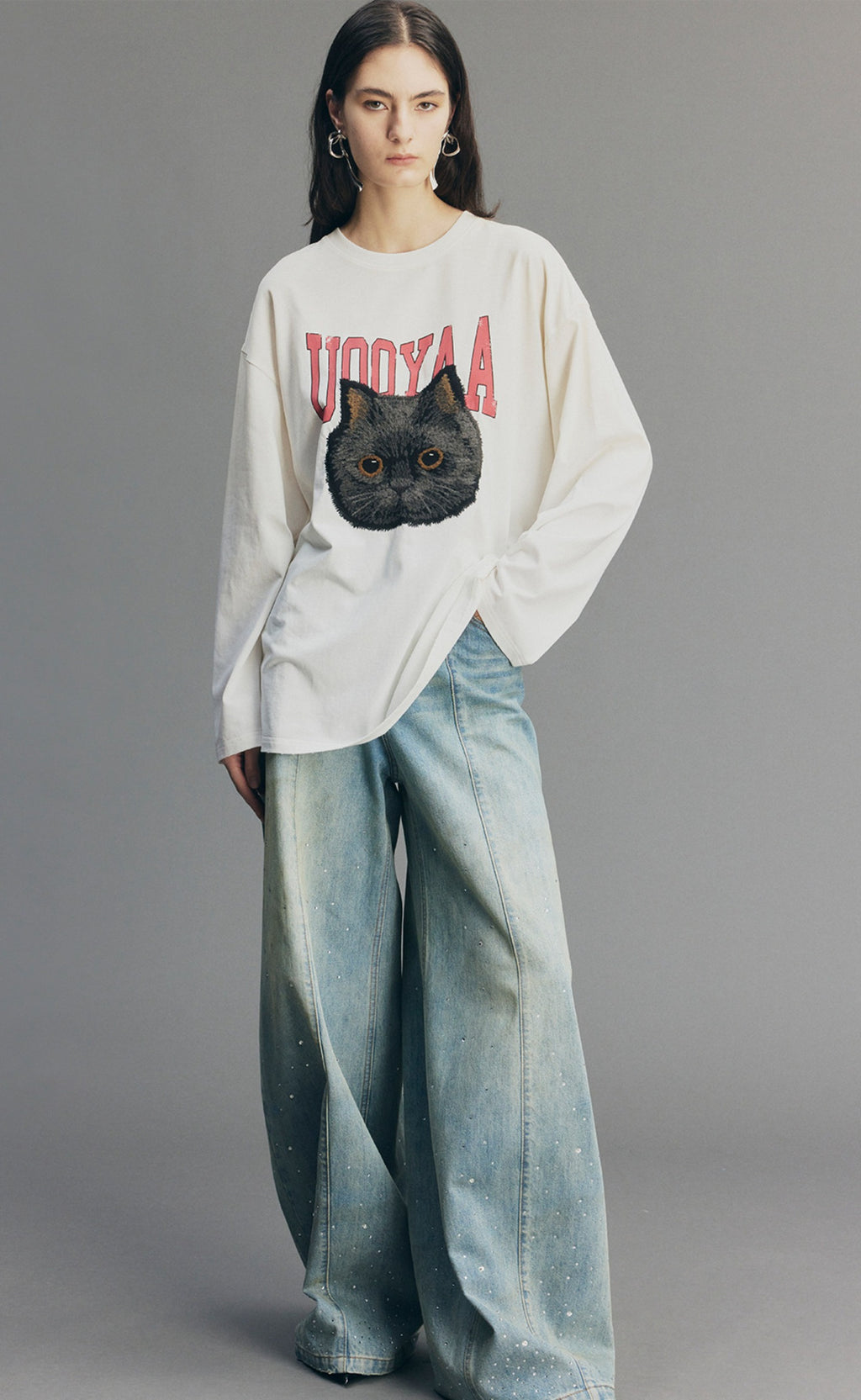 Embroidered Rock 'n' Roll Cat Sweatshirt