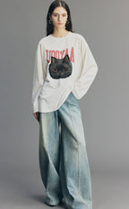 Embroidered Rock 'n' Roll Cat Sweatshirt