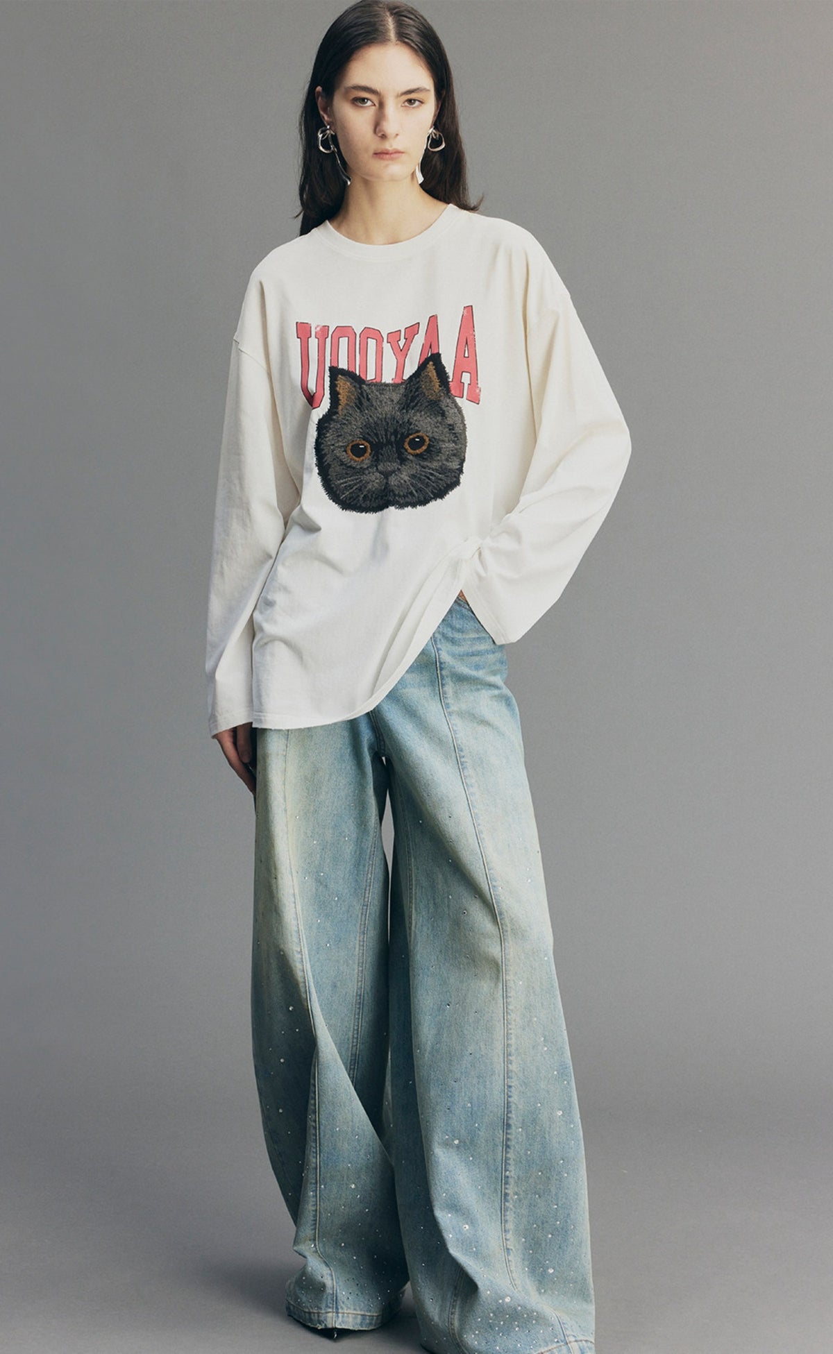 Embroidered Rock 'n' Roll Cat Sweatshirt