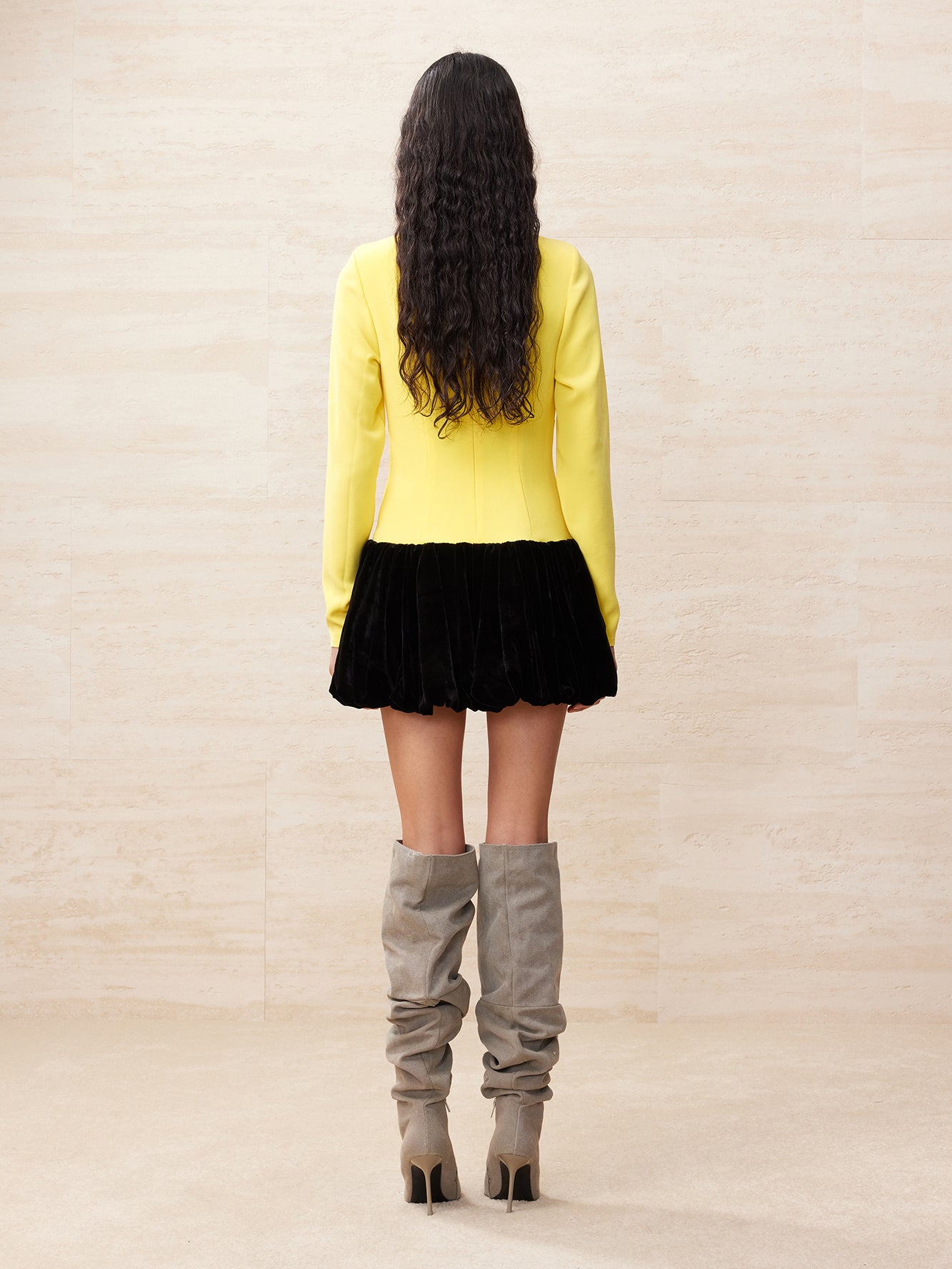 Lace bowknot spliced yellow dress