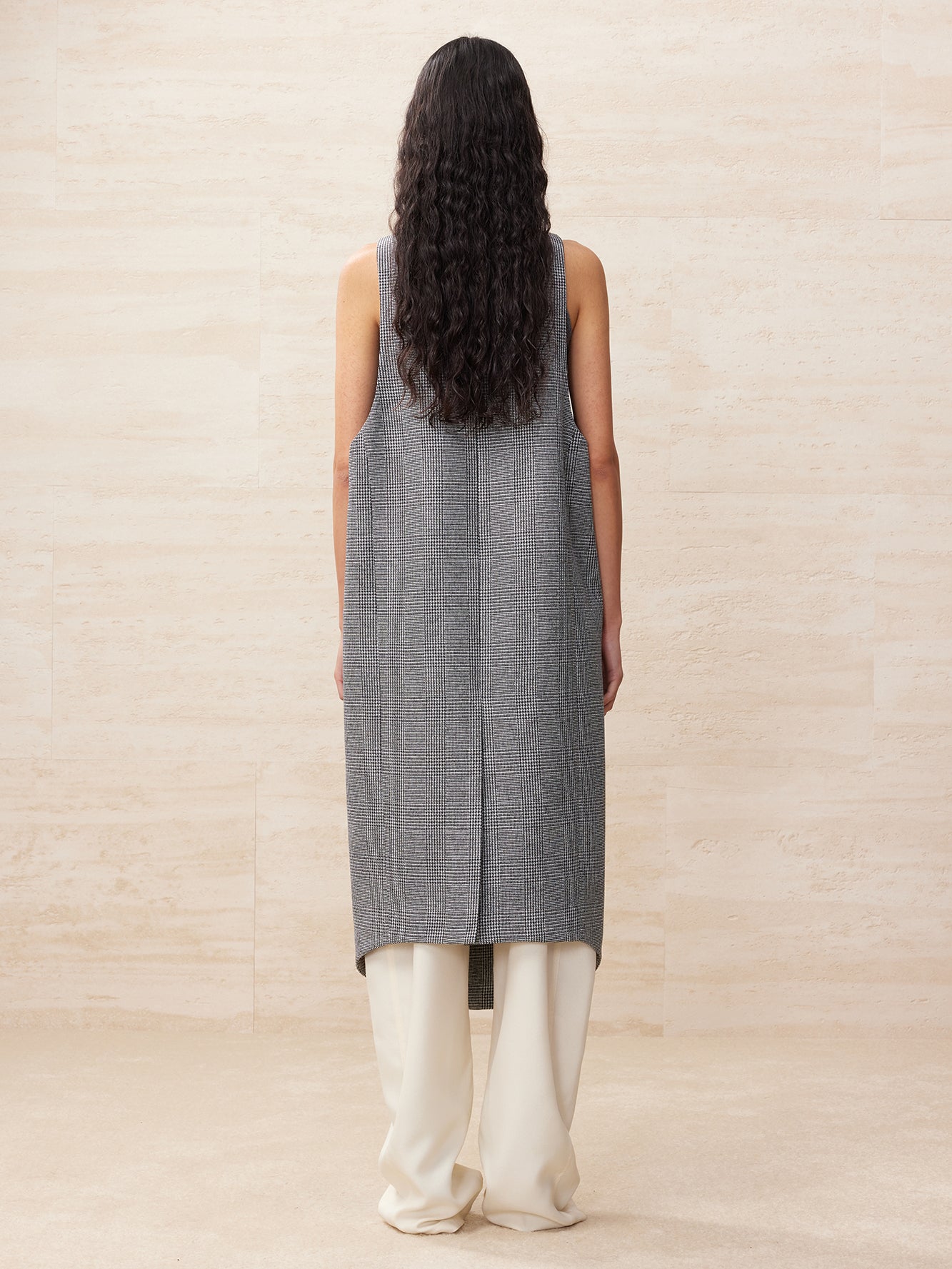 Houndstooth irregular collar long vest