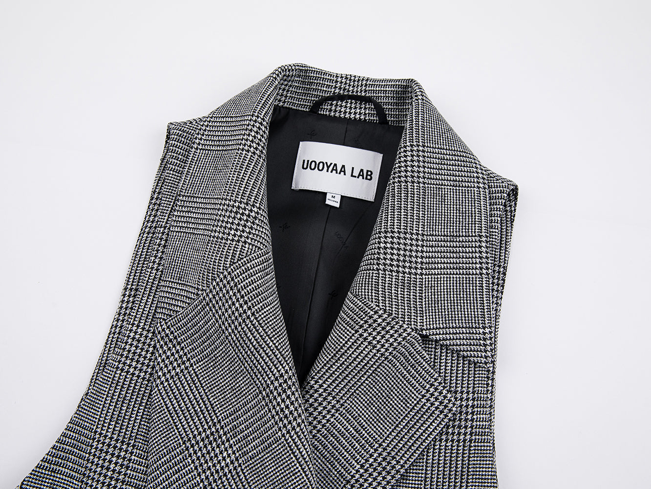 Houndstooth irregular collar long vest