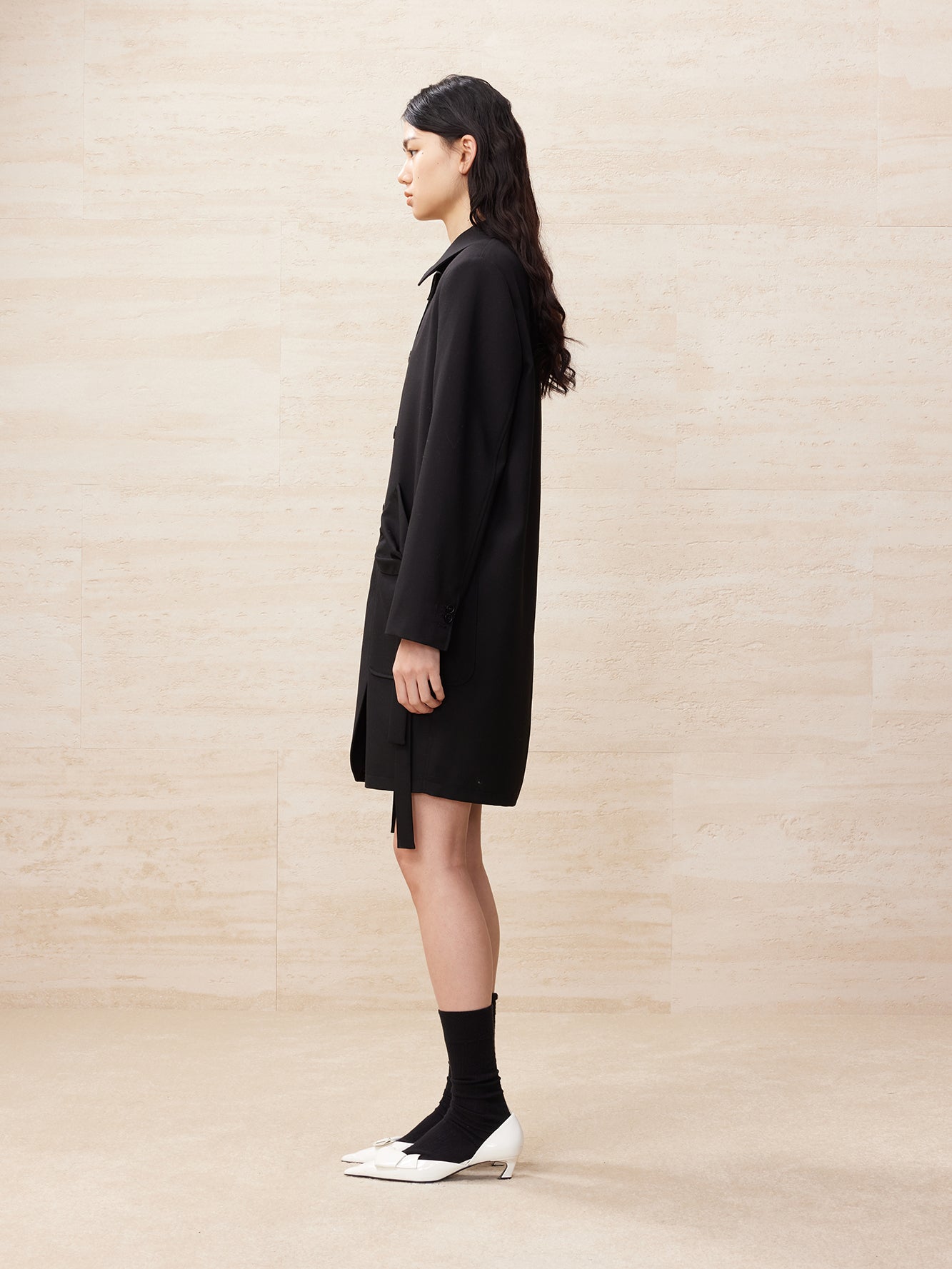 Black bowknot pocket coat